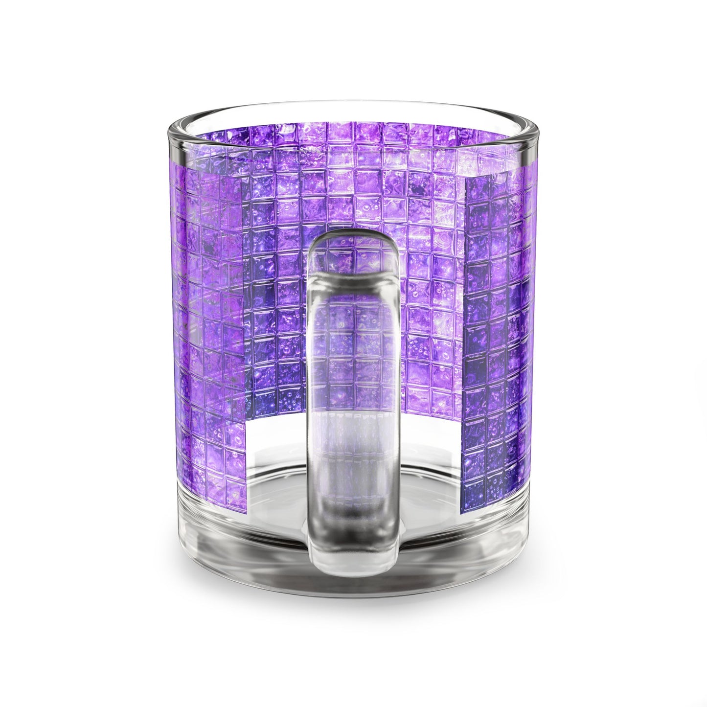 Purple Mosaic Tile Glass Mug Iridescent Geometric Pattern, 10oz