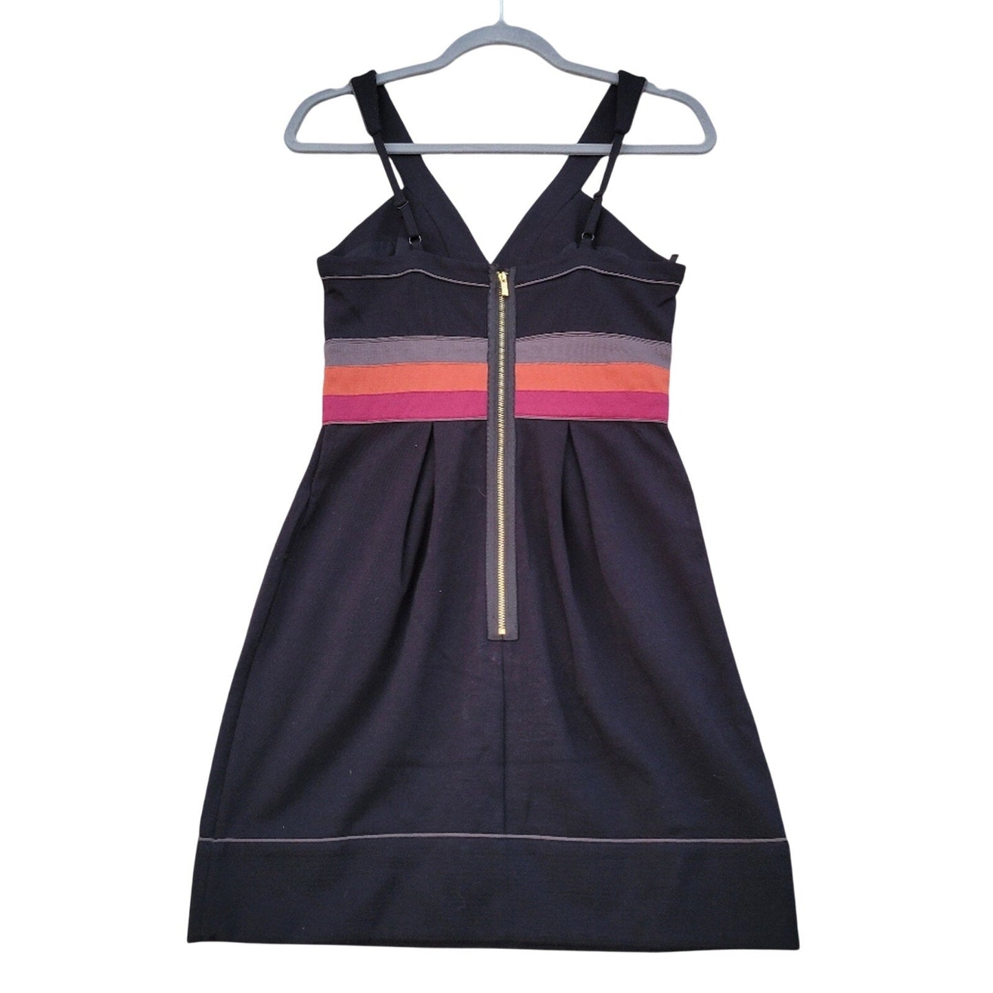 BCBG MAXAZRIA Womens Size 2 Striped Waist Back Zip Thin Strap A Line Mini Dress