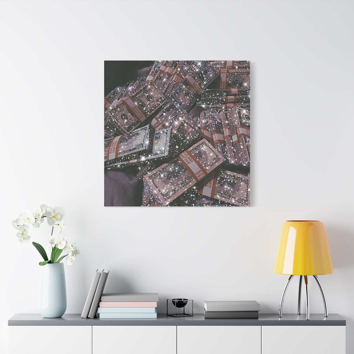 Sparkling Money Canvas Art, Glittery Wall Decor for Home, Modern Art Piece, Gift for Art Lovers, Chic Office Decor, Unique Wall Hanging