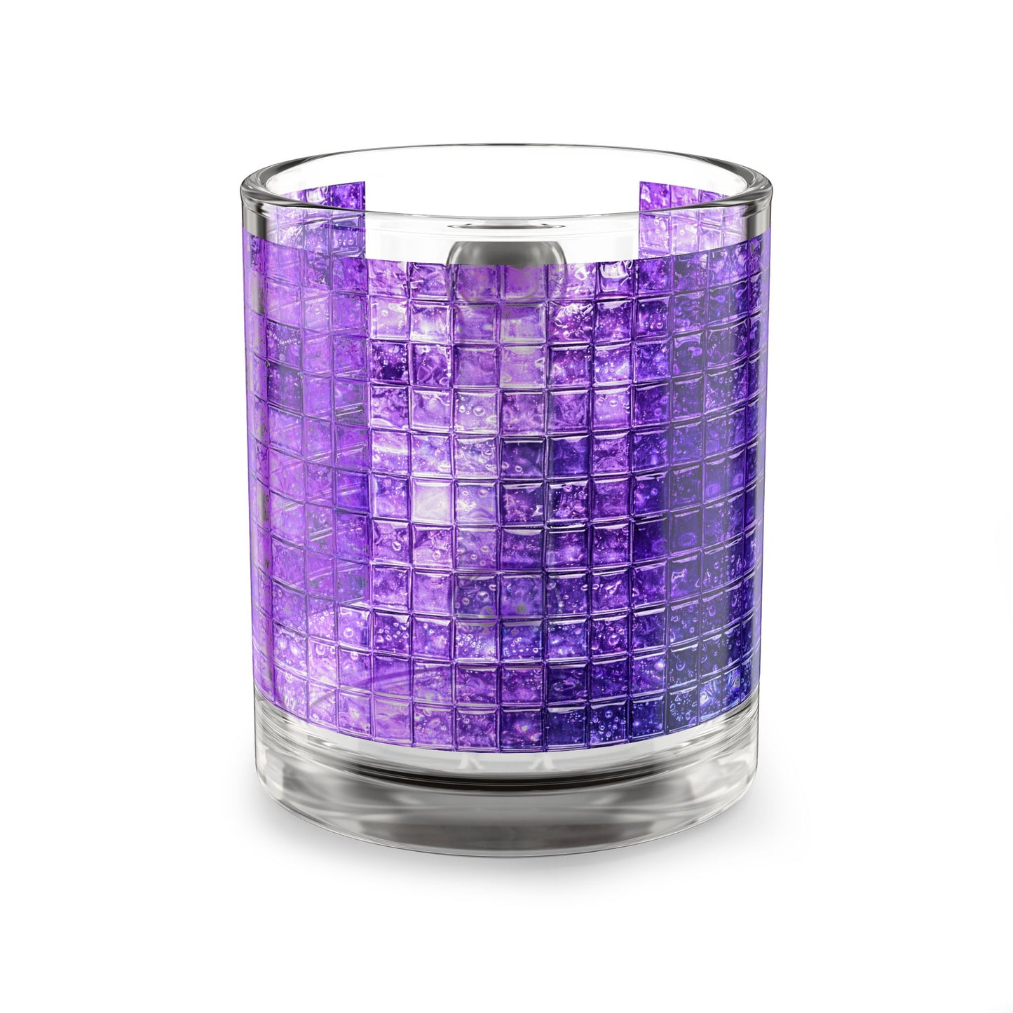 Purple Mosaic Tile Glass Mug Iridescent Geometric Pattern, 10oz