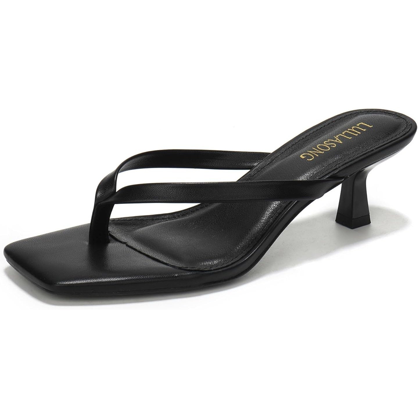 Lullasong Womens Size 6 Black 2" Kitten Heels Open Square Toe Slip On Shoes