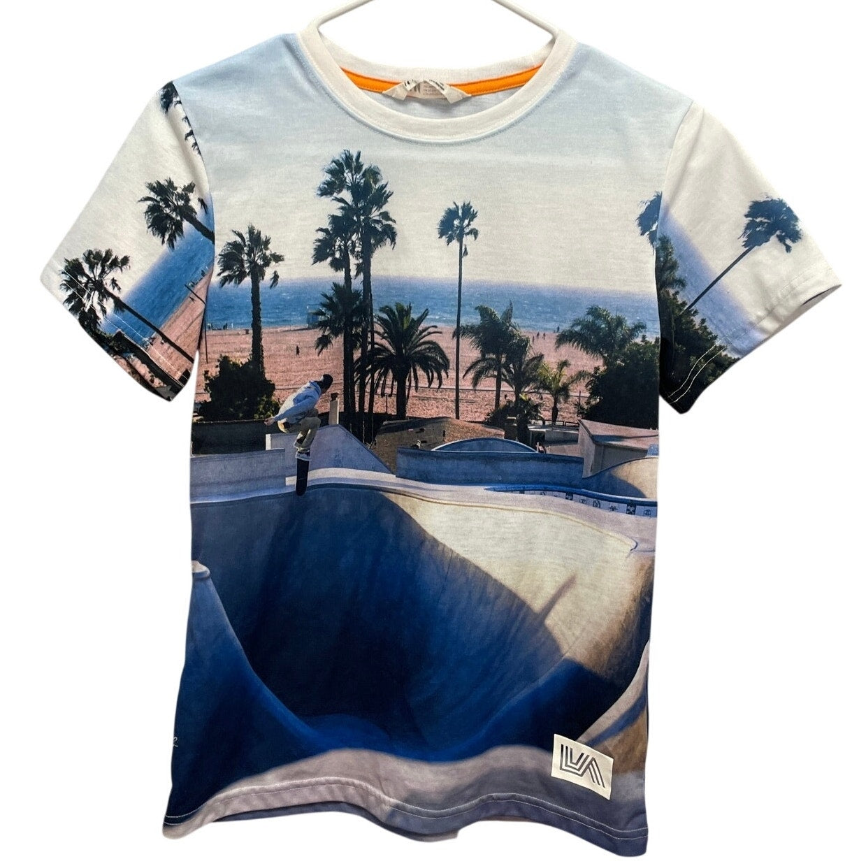 H&M Boys 10/12 Skateboarding Half Pipe Palm Tree Beach Short Sleeve Tee