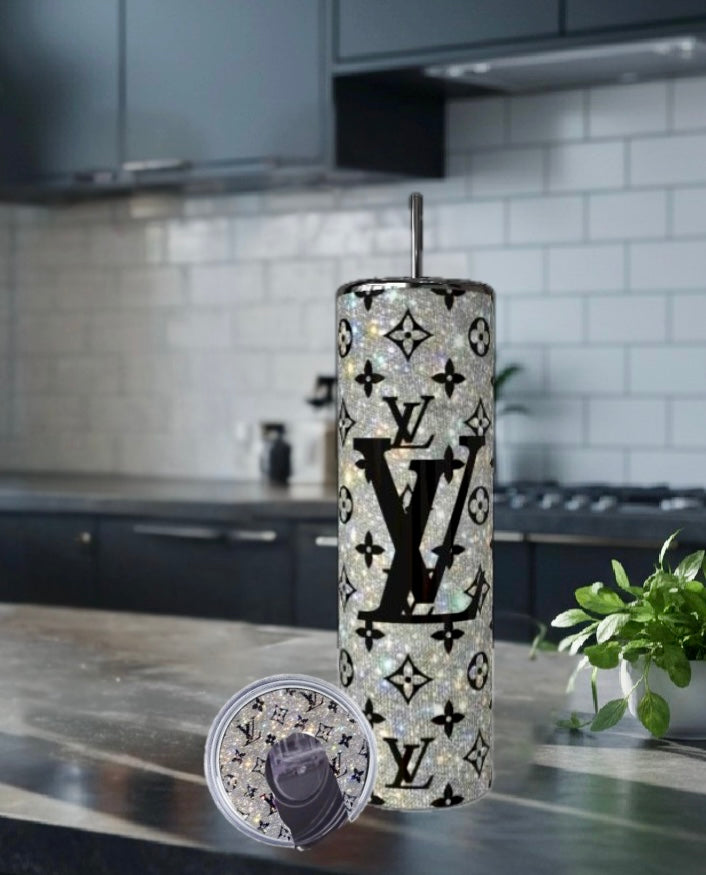 Silver Shimmery Tumbler with Matching Lid - Luxe Bundle