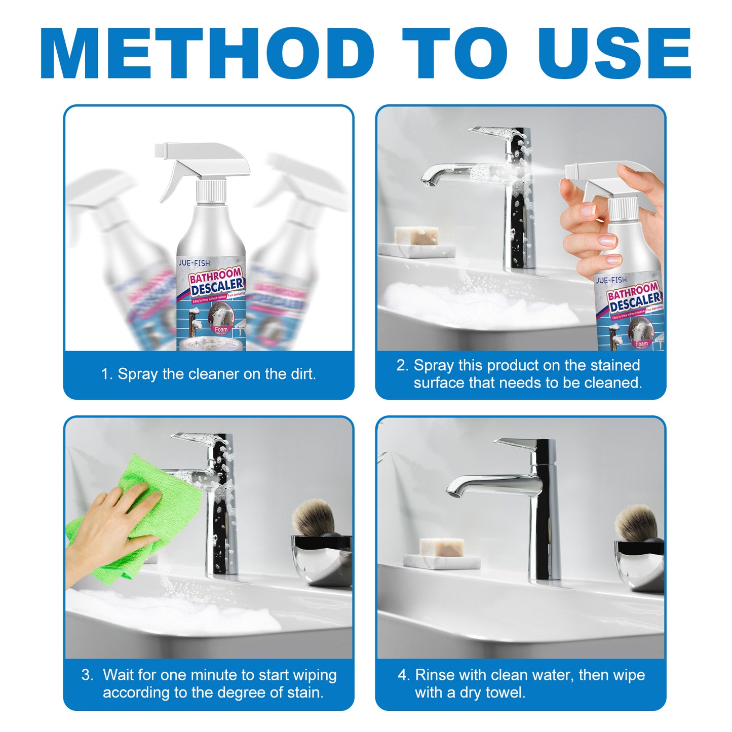Bathroom Sink Stainless Steel Cleaner Shower Room Glass Scale Decontaminating Cleaner Bathtub