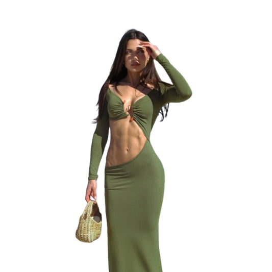 Slim fit navel exposed three-dimensional decorative dress for women