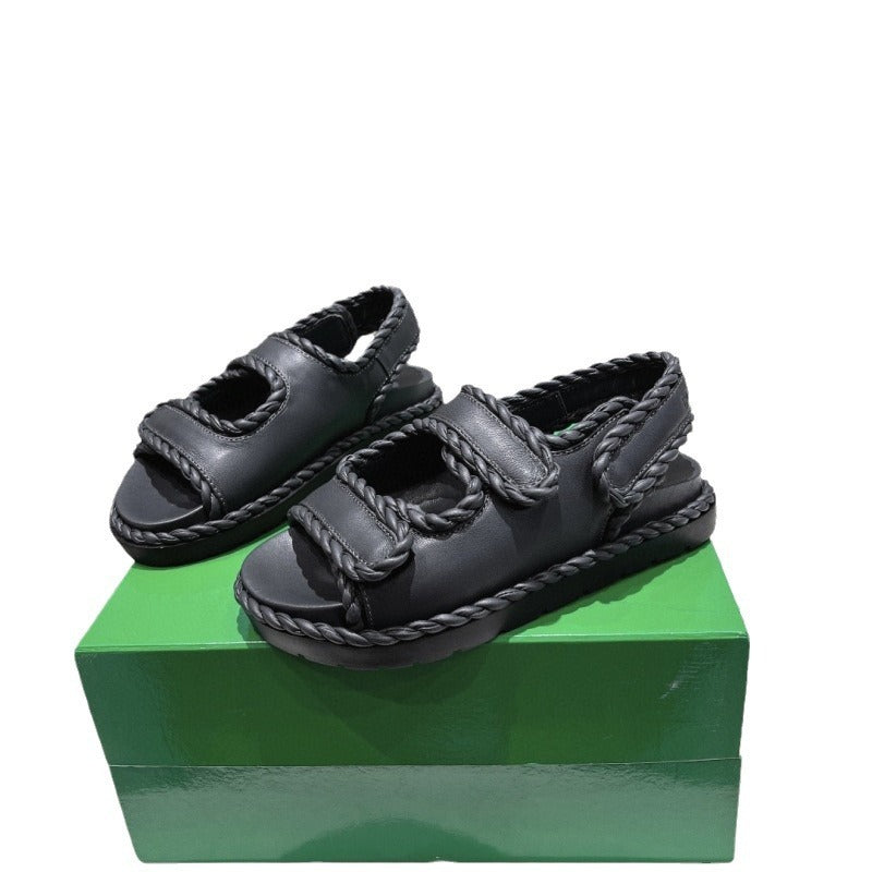 Velcro flat sandals women's thick soled versatile casual beach shoes