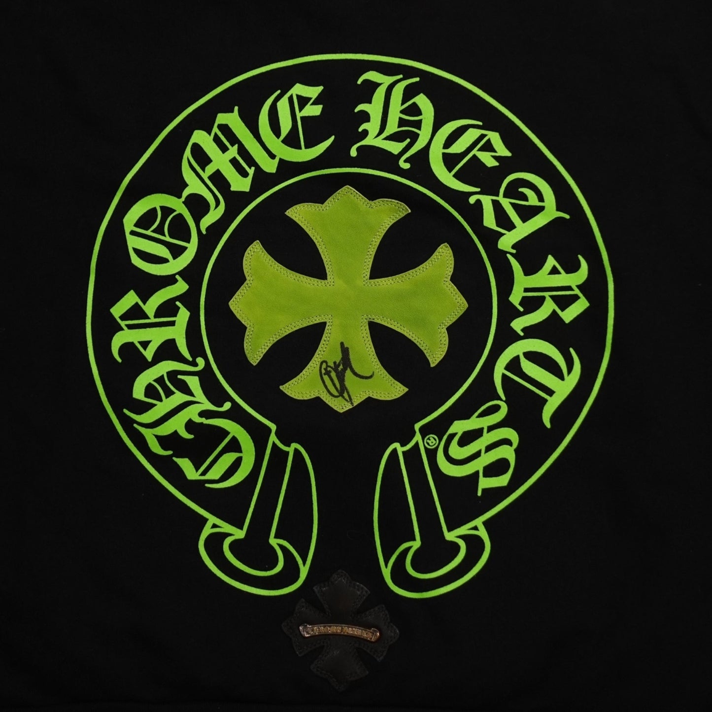 Chrome Hearts Signed Leather Cross Patch Horseshoe Logo Hoodie in Black/Green