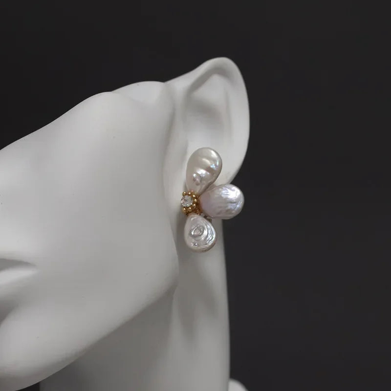 Handmade Irregular Natural Baroque Pearl Flower Petal Earrings Earrings for Women Elegant Pearl Wedding Jewelry Gift