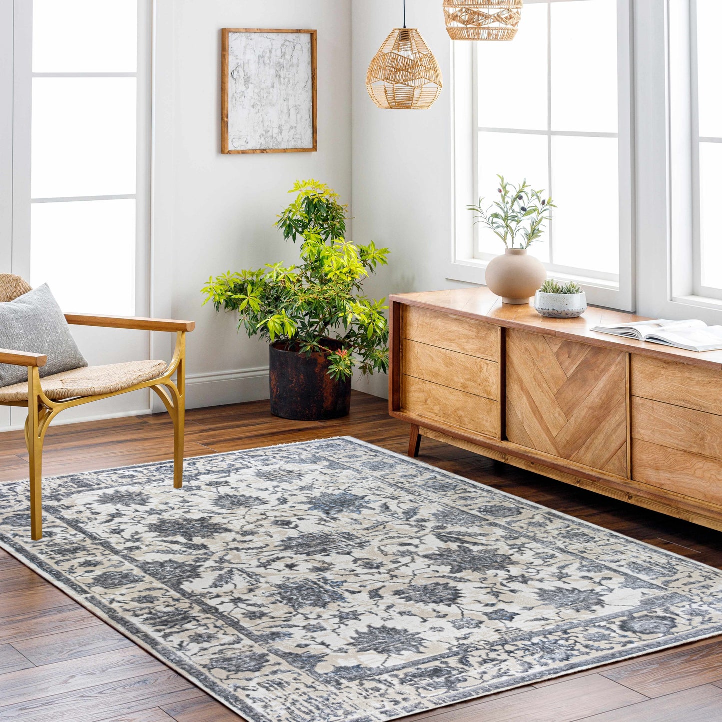 ROY's Home High&Low Area Rugs, Classic Pattern - Shiny Ivory,Grey,Beige Yarn-2