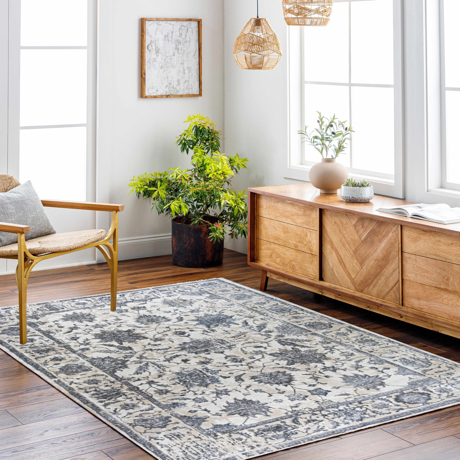 ROY's Home High&Low Area Rugs, Classic Pattern - Shiny Ivory,Grey,Beige Yarn-2