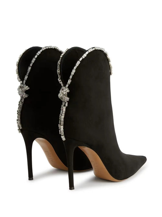 Rhinestone Red Fashion Ankle Boots Women's Stiletto Pointed Toe Suede Sexy Elegant Party Office Lady Slip-on Shoes New Arrival