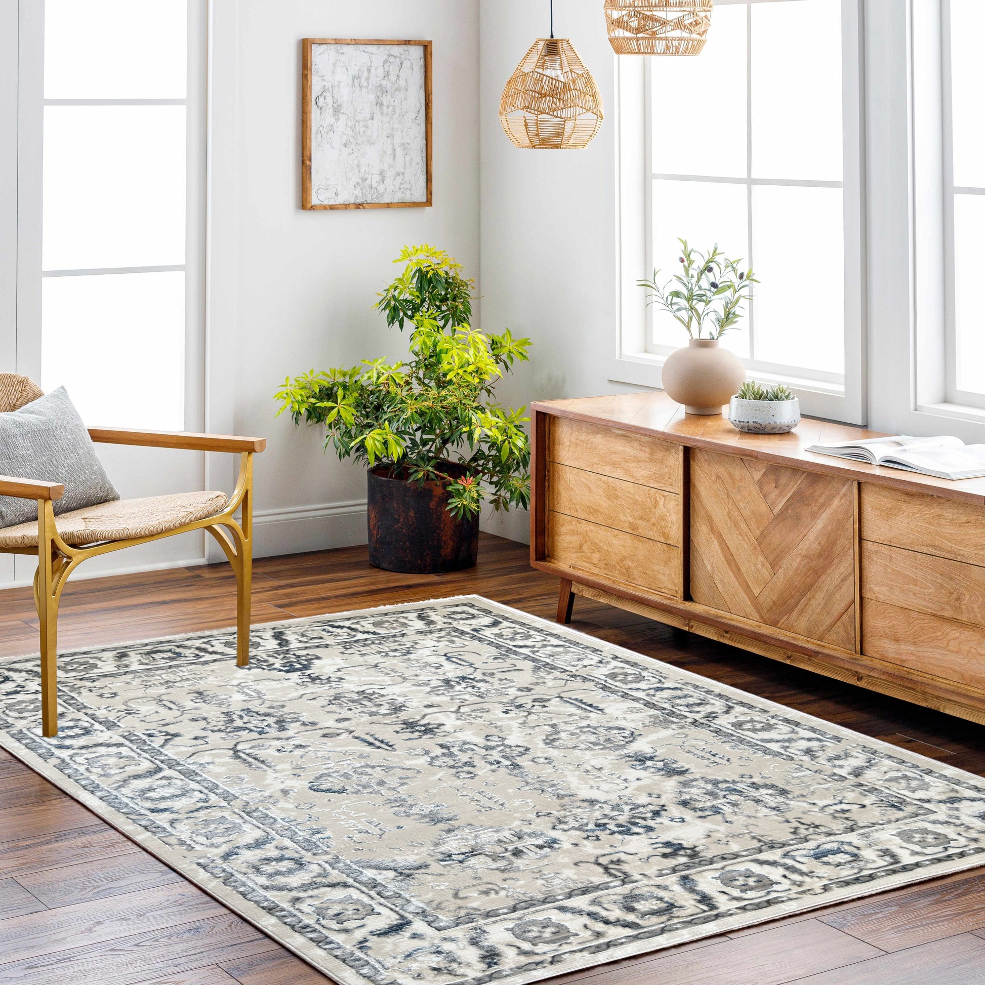 ROY's Home High&Low Area Rugs, Silver and Dark Shiny Effect-2