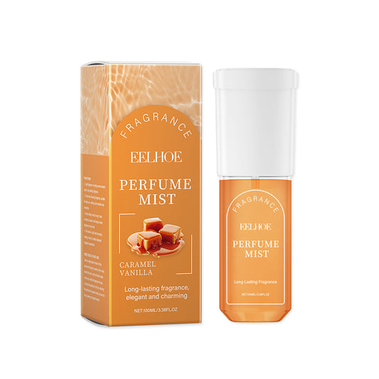 FELHOE Perfume Mist packaging with caramel vanilla flavor on a white background