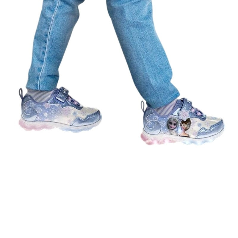 Disney Frozen Girls Size 8 Blue Light Up Princess Anna and Elsa Hook Loop Shoes