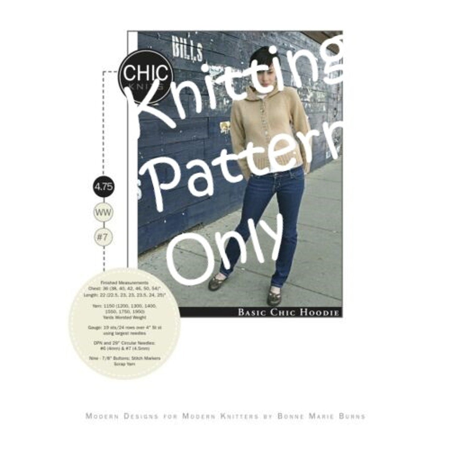 New Bonnie Marie Burns Chic Knits #7 Basic Chic Hoodie Knitting Pattern