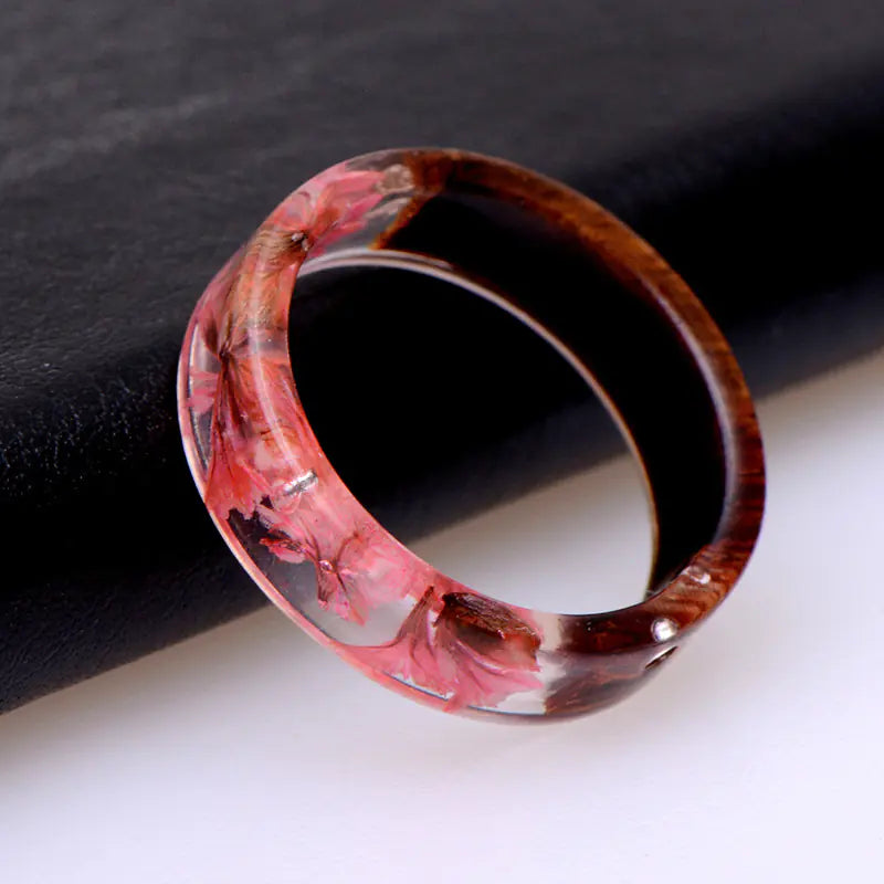 Natural Dried Flower Resin Wood Ring