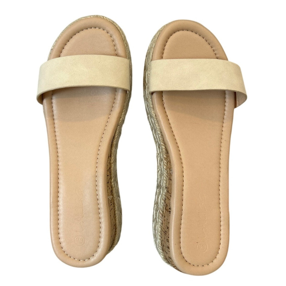 Laicigo Womens Size 6.5 Tan 2.25" Platform Espadrille Open Toe Flip Flop Shoes