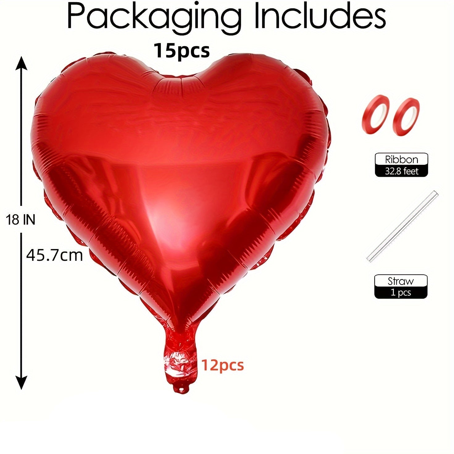 15pcs Red Heart Love Aluminum Balloons-3