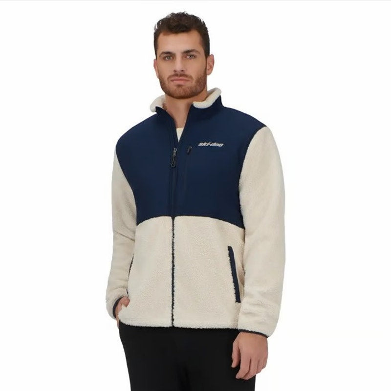 New Ski-Doo Mens Size XL Navy Cream Full Zip Teddy Fleece Jacket