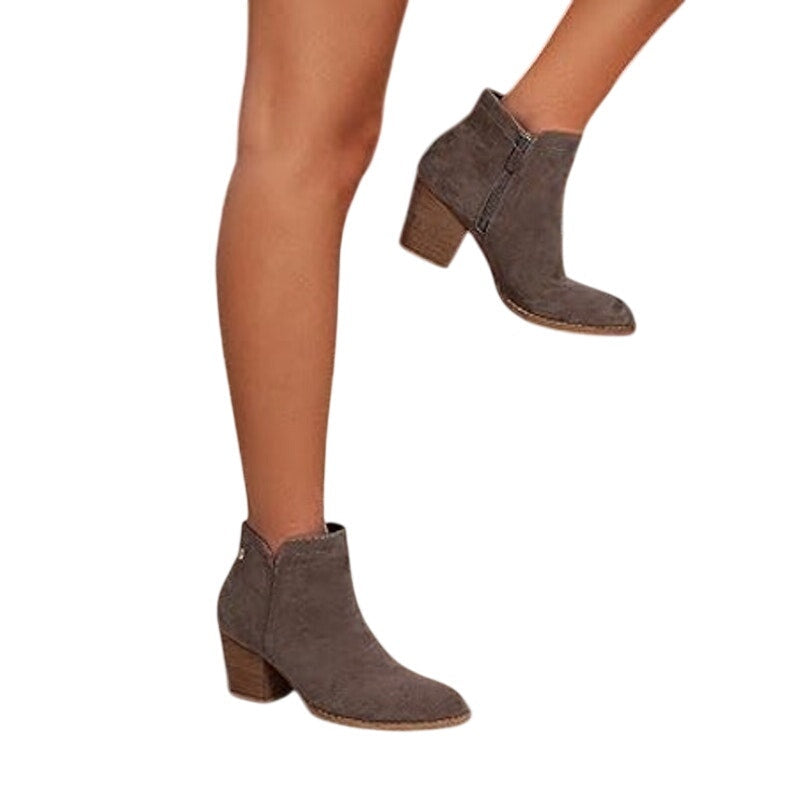 Shibever Womens Size 6 Tan Faux Suede Side Zip 2.5" Heel Ankle Boots Booties