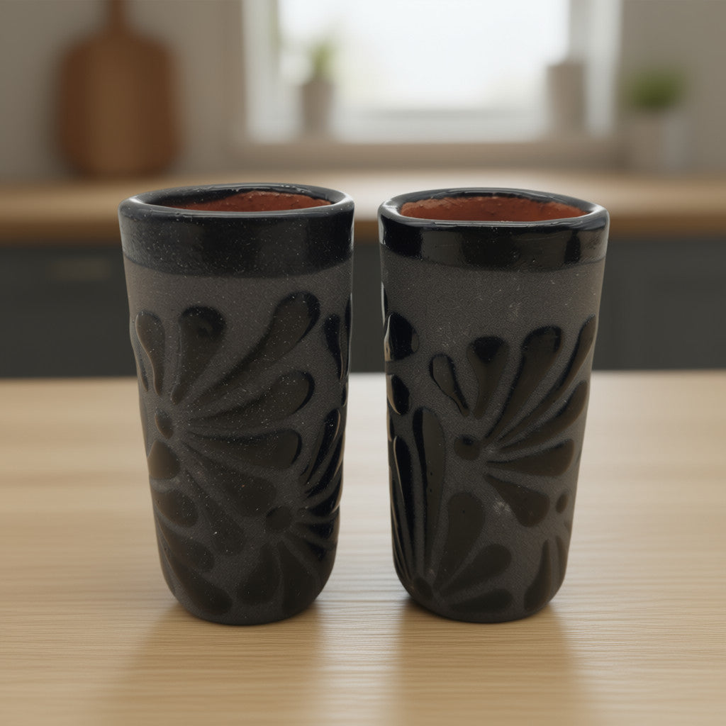 Matte Black Talavera Shot Glass | Mexican Ceramic Barware