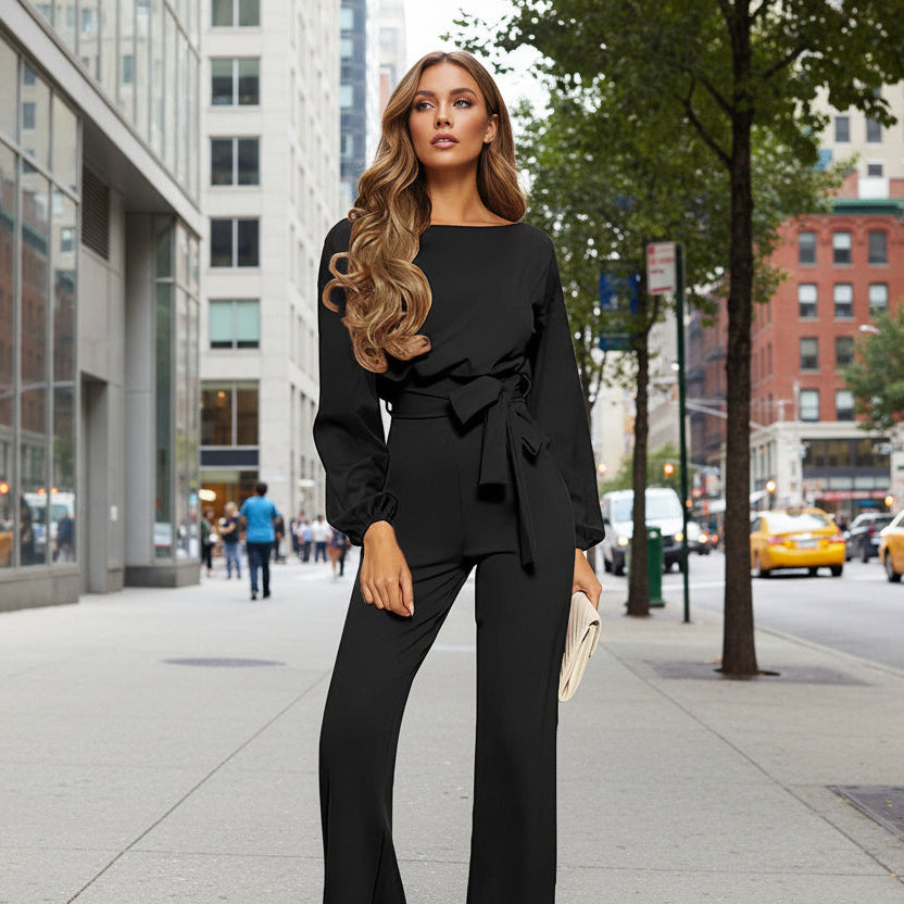 Solid Color Slim Fitting long sleeve jumpsuits for women