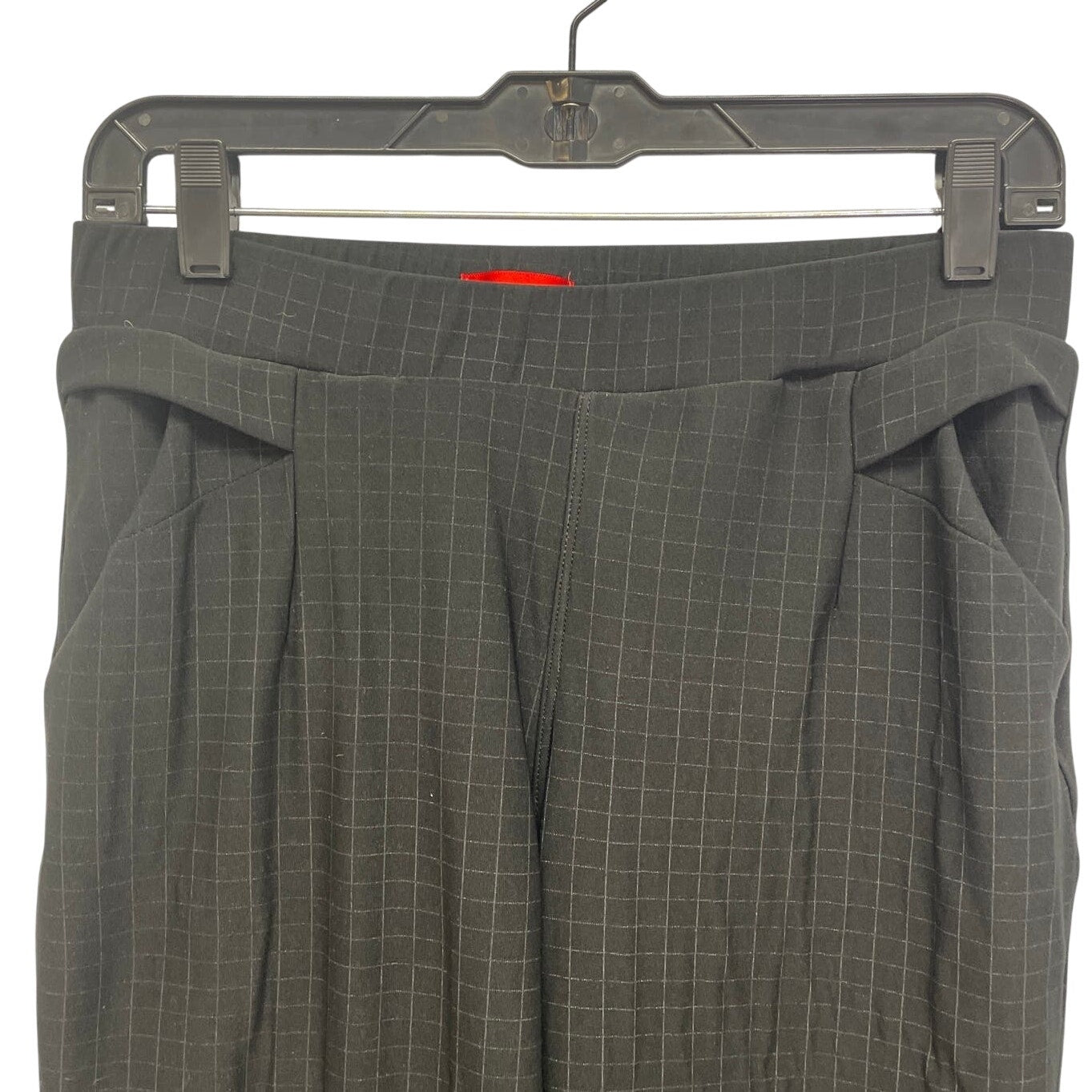 Womens Size Medium Elastic Waist Pull On Black White Square Grid Plaid Pants