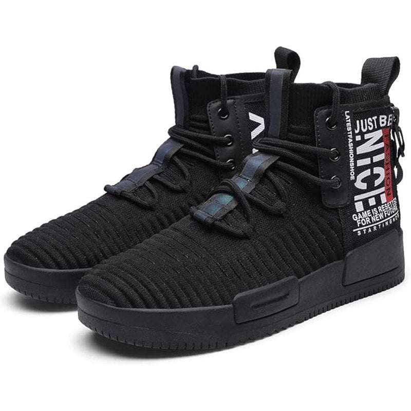 Runmaxx Mens Size 8 Black Sneakers Lace Up High Top Round Toe Skater Shoes
