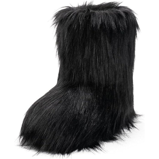IXU Womens Size 8.5 Black Faux Furry Round Toe Winter Comfy Plush Warm Boots