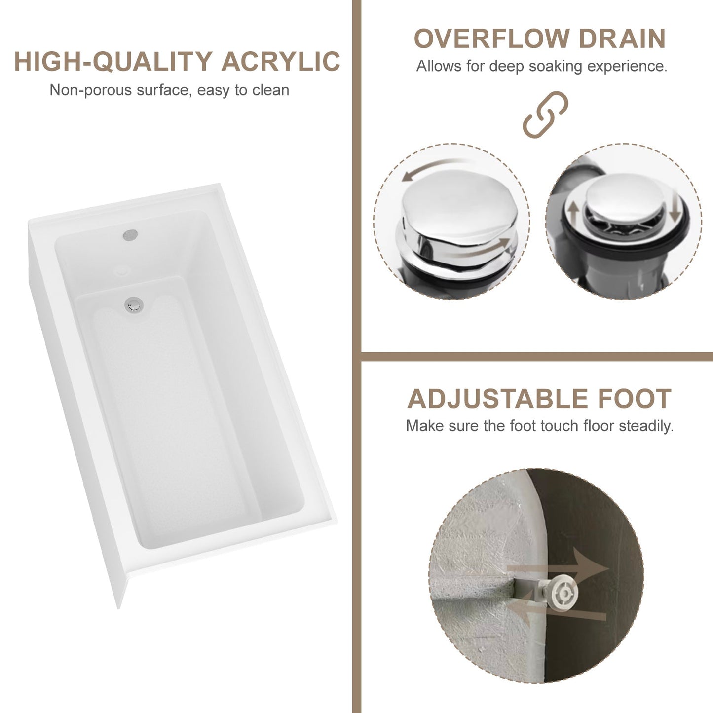 60" Acrylic Alcove Soaking Bathtub with Skirt - Glossy