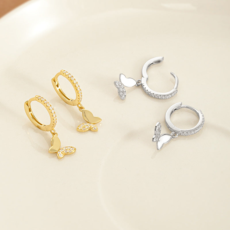 S925 Silver Korean-Style Sweet Butterfly Earrings