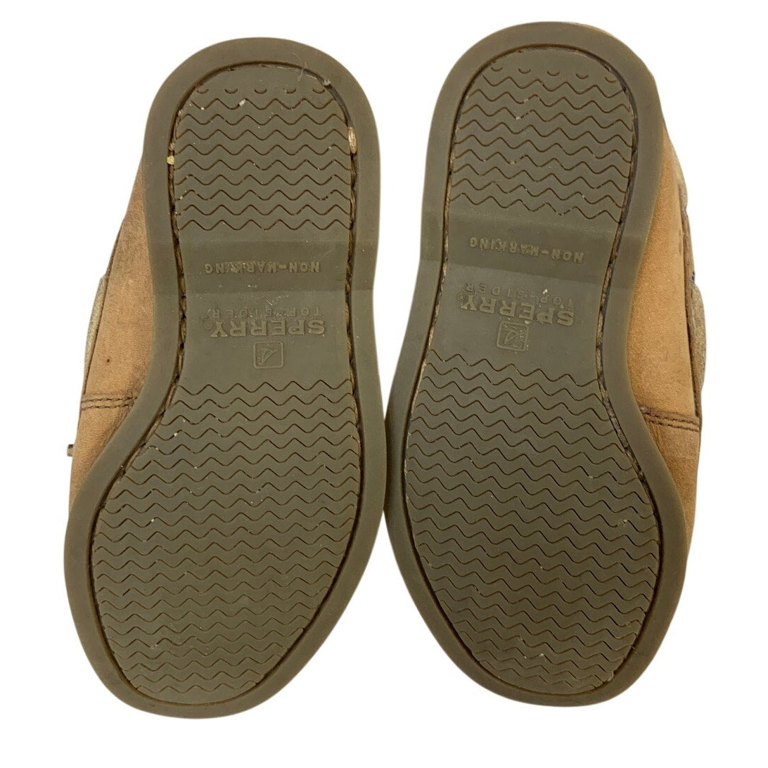 Sperry Top Sider Toddler Boys Size 8 Tan Leather Slide On Boat Comfort Shoes