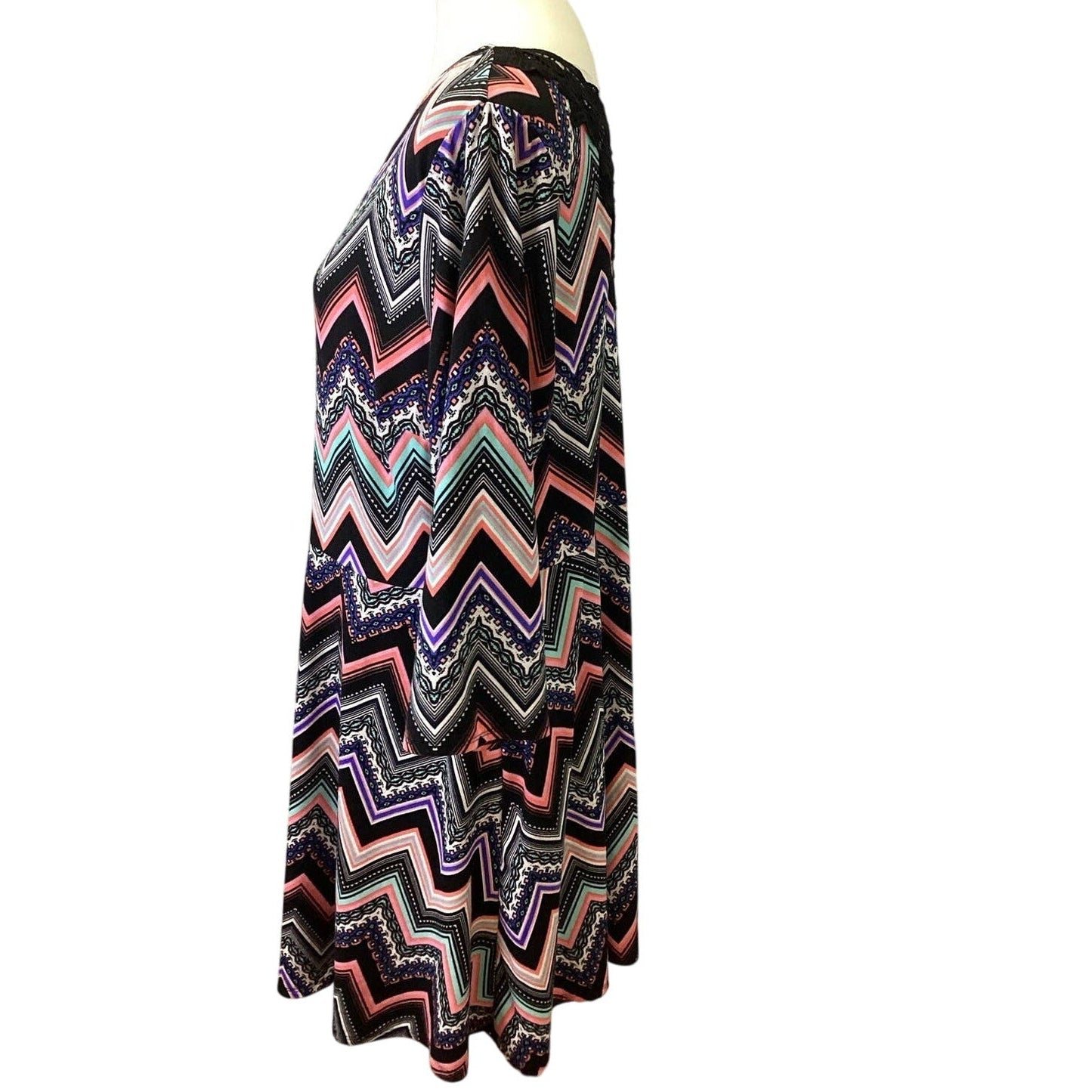 Derek Heart Womens Plus Size 2X Long Sleeve Chevron Stripe Scoop Neck Dress