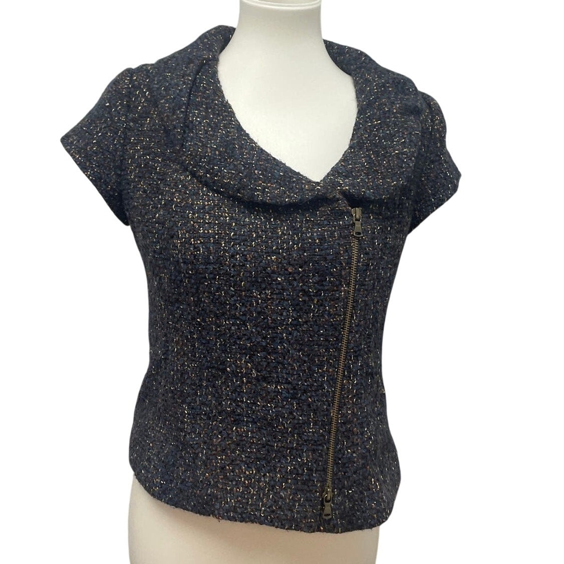 Classiques Entier Womens Small Short Sleeve Wool Blend Front Zip Blazer Jacket