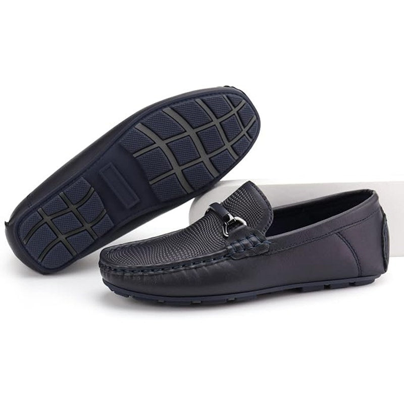 Jabasic Boys 7 Navy Faux Leather Casual Slip On Moccasin Flat Loafer Dress Shoes