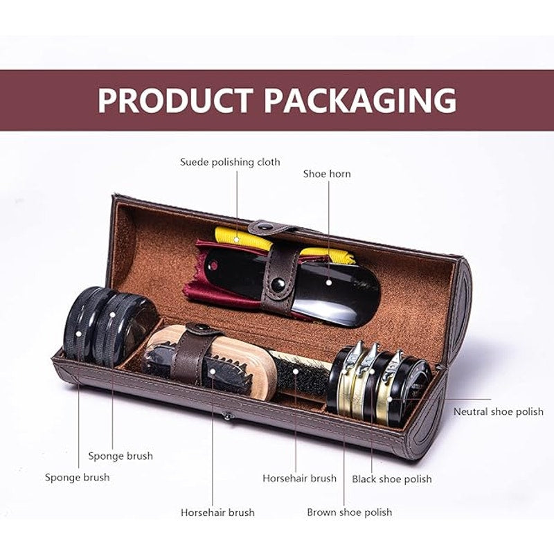 Yuet 12 Piece Carrying Case Brushes Polish Shoe Shine Cleaning Care Kit