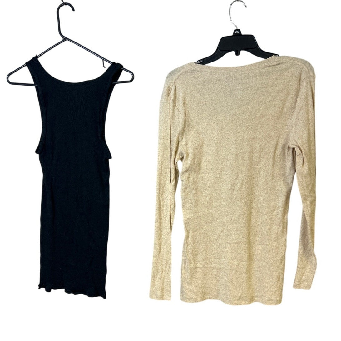 Lot Of 2 New Hanes No Boundaries Womens Medium XL Long Sleeve Ribbed Tank Tops