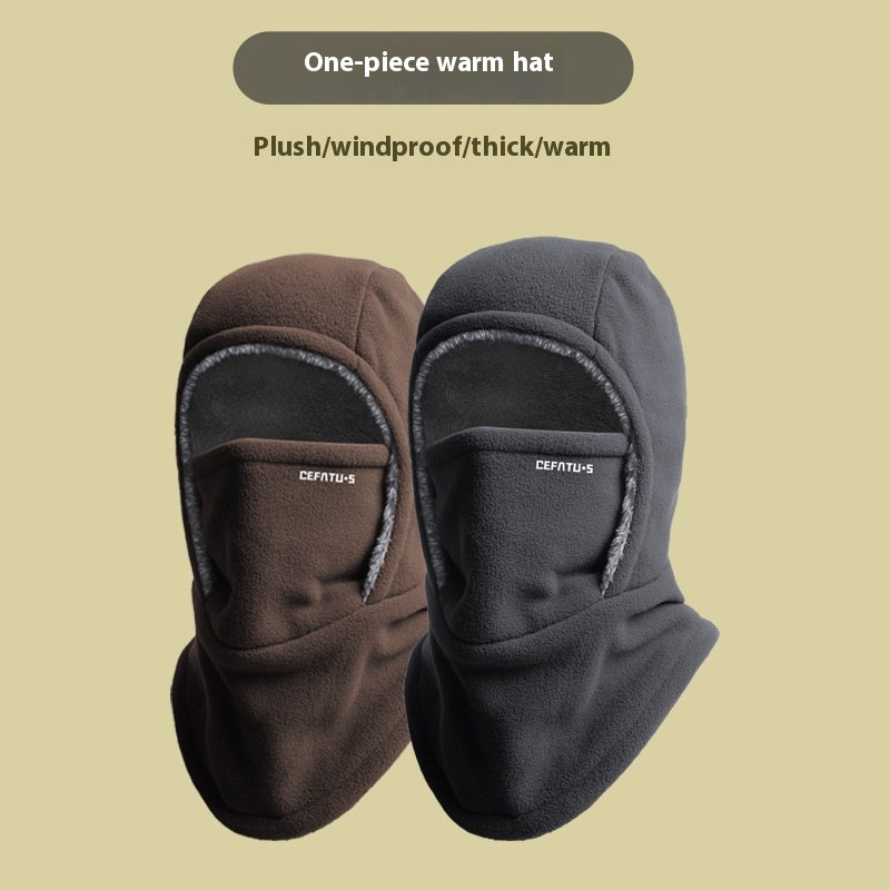 Winter Fleece Hooded Scarf Windproof Cold-proof Warm Face Mask Outdoor Thermal Head Cover Hat