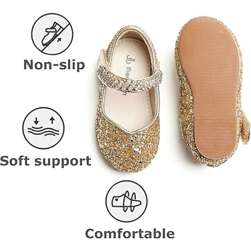 Thee Bron Toddler Girls Size 7 Gold Sequin Hook Loop Mary Jane Dress Up Shoes