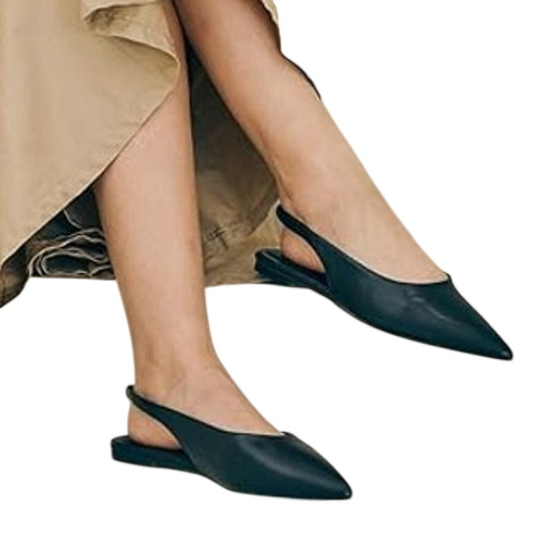GroupSky Womens Size 7.5 Black Flats Slingback Slide On Closed Pointed Toe Shoes