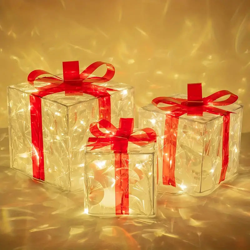 Sparkling Trio: Festive LED Christmas Gift Boxes Set-1