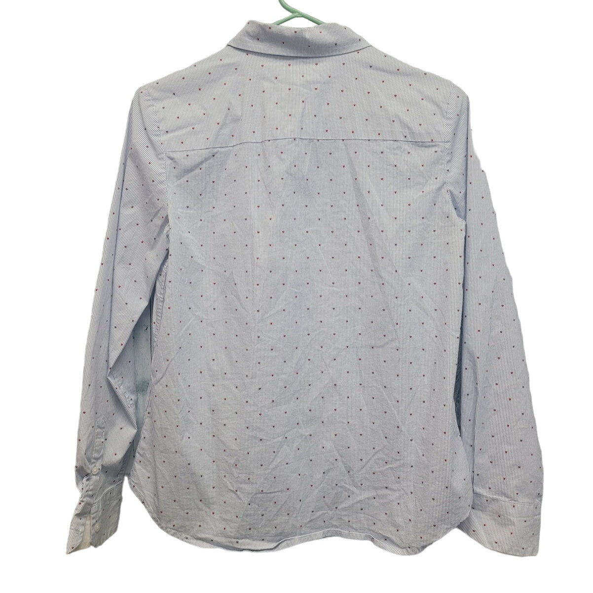 H&M Womens Size 4 Stretch Cotton Pin Stripe Heart Long Sleeve Button Up Shirt