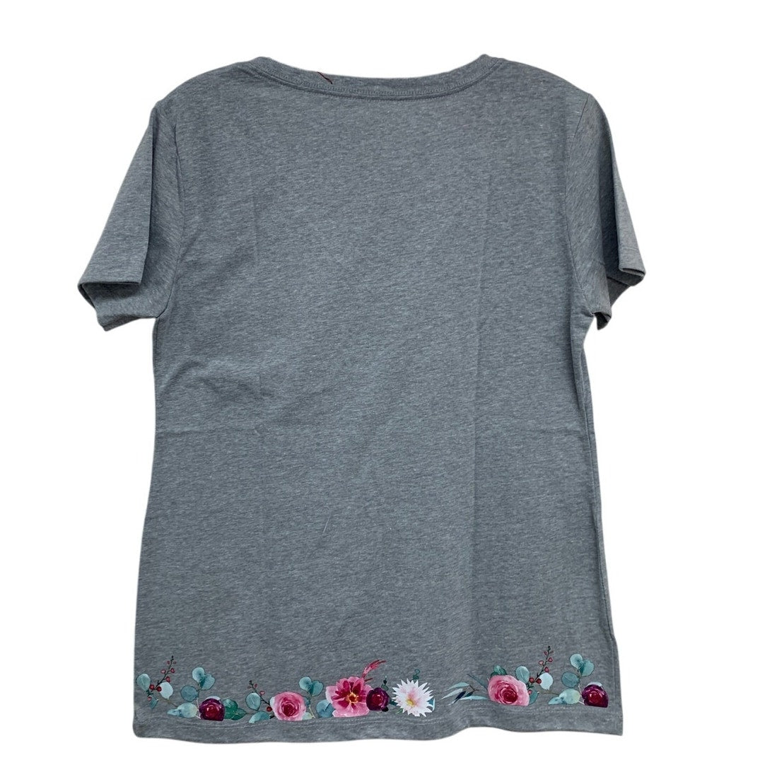 New Hand Printed Large Heathered Gray Floral Wrap Around Short Sleeve Tee Shirt