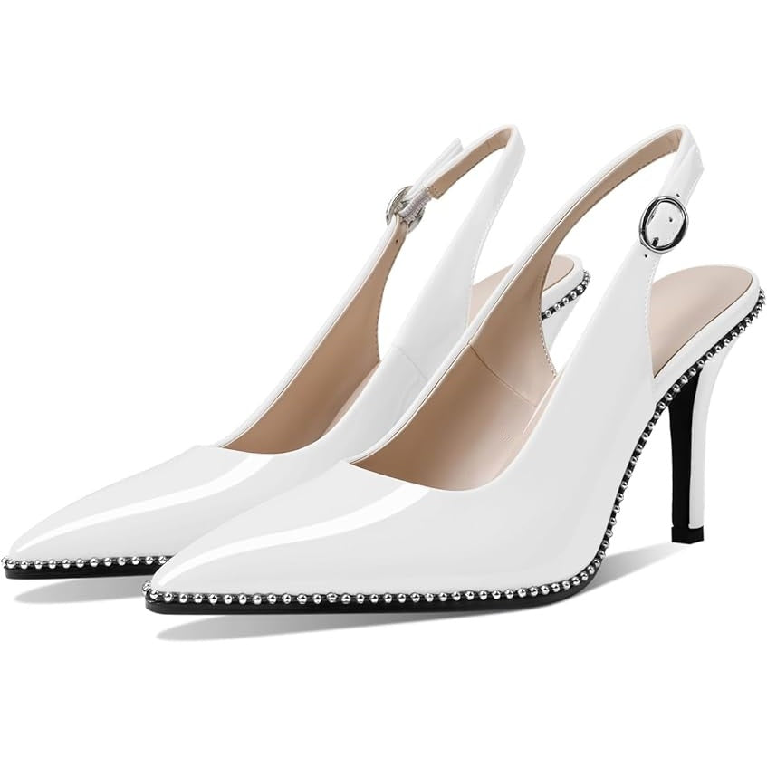 Zamikoo Womens Size 12 White 3.5" Heels Slingback Closed Pointed Toe Shoes