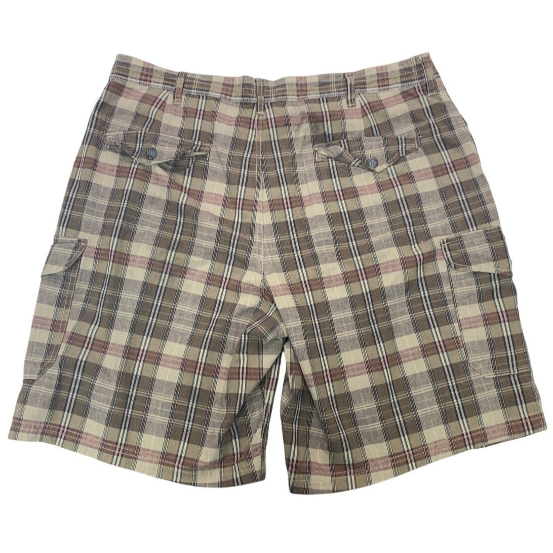 Basic Editions Mens Size 42 100% Cotton Brown Plaid Long Bermuda Cargo Shorts