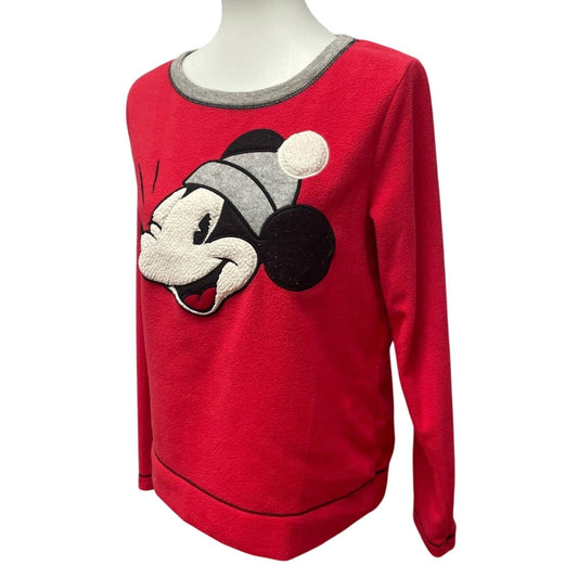 Disney Womens Medium Mickey Mouse Snow Hat Long Sleeve Fleece Crew Neck Top