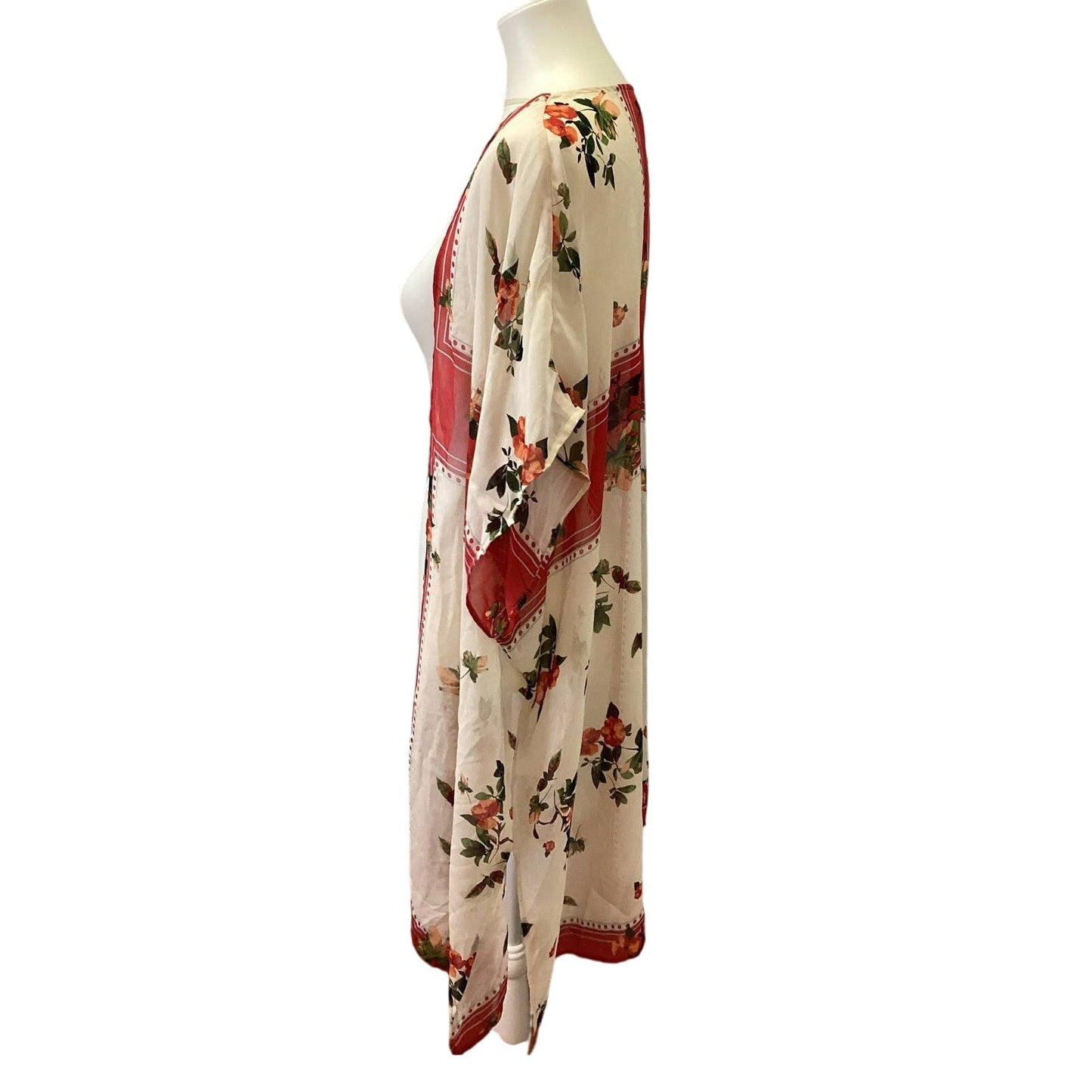 Ophelia Roe Large Floral Sheer Long Sleeve Long Open Cardigan Cover Up Blouse