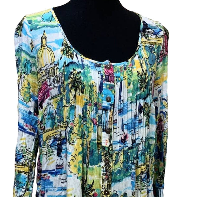 Avenue Size 14/16 Lightweight Button Down Venice Italy European City Flowy Top