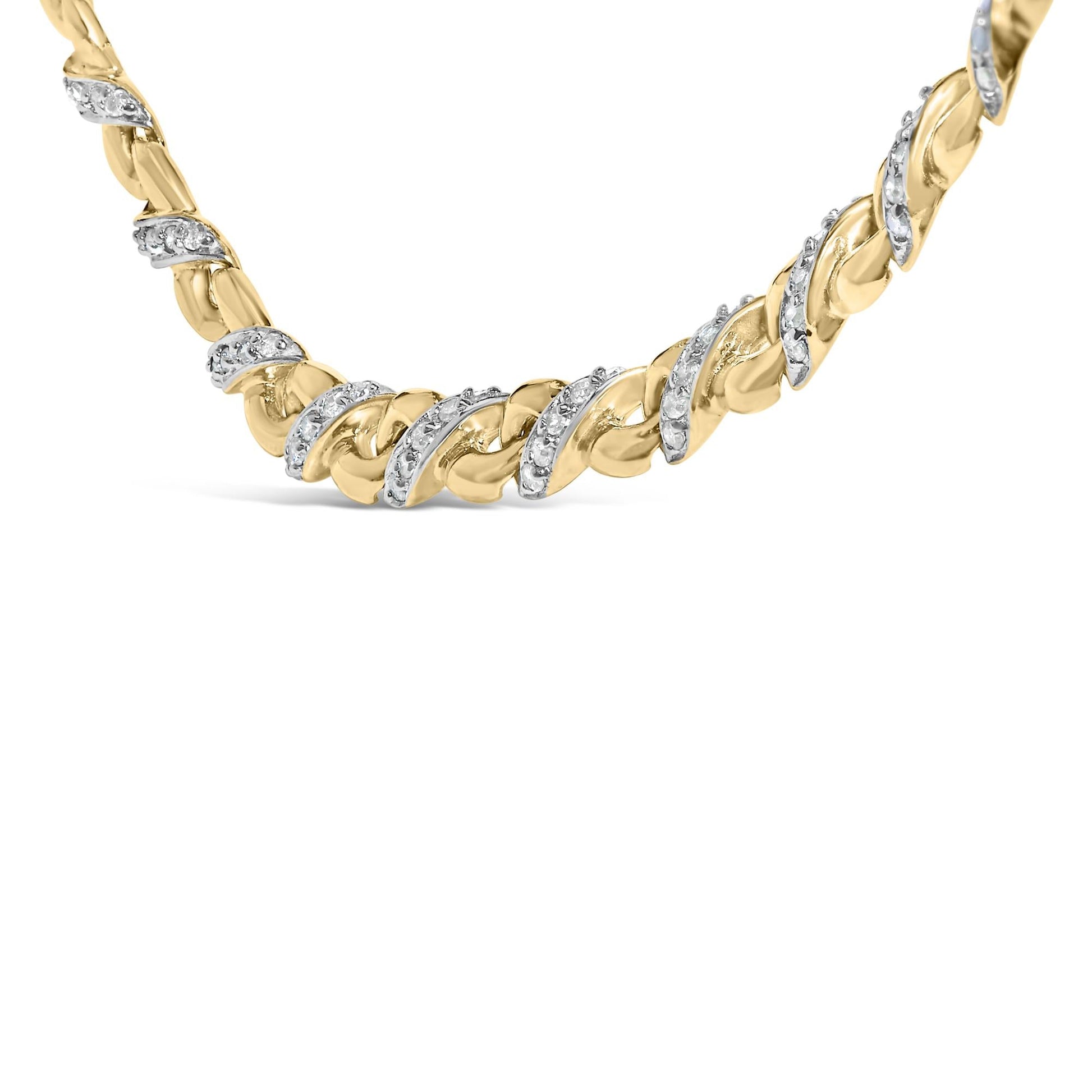 10K Yellow Gold 1 cttw Diamond Riviera Statement Pendant Necklace (J-K, I2-I3)-3