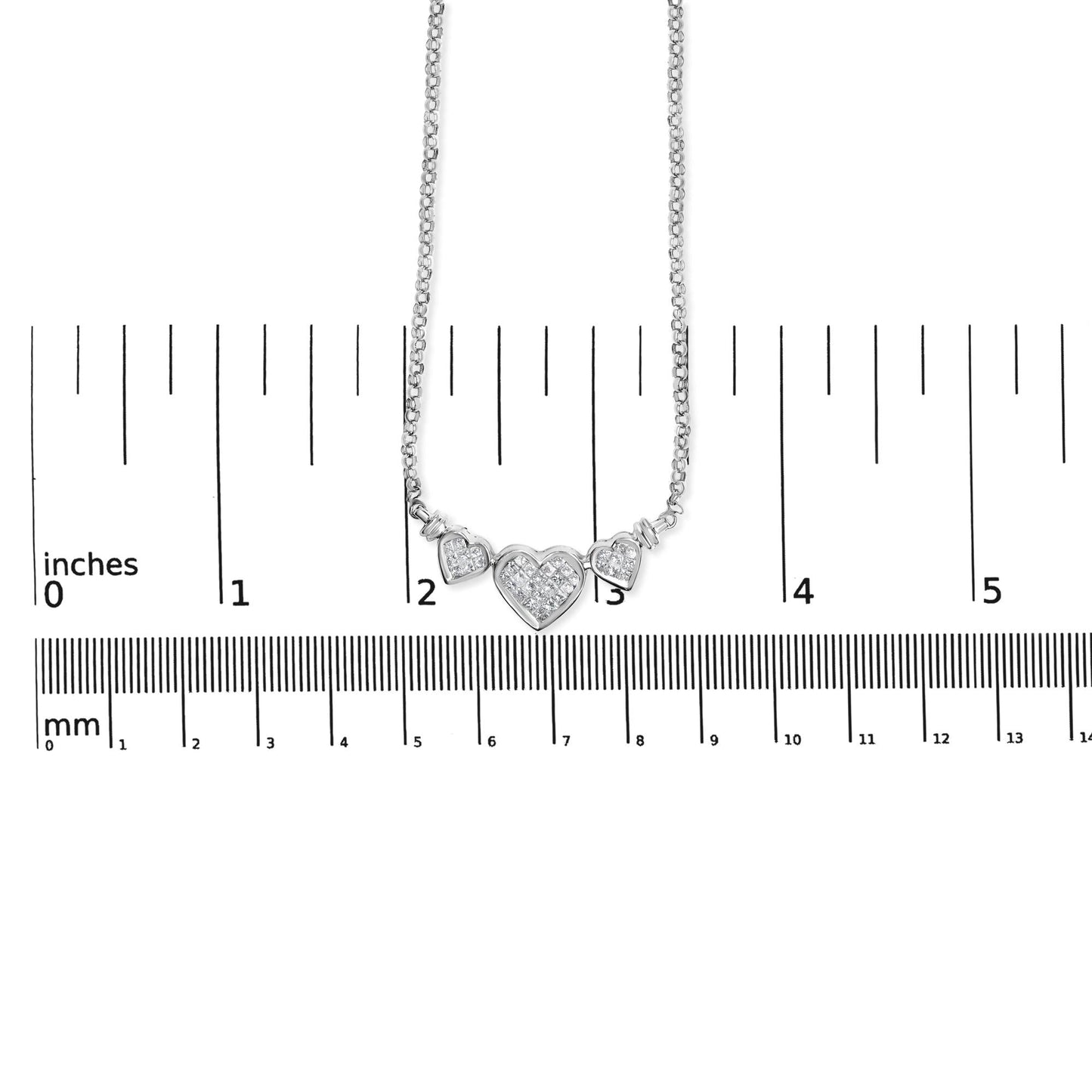 14K White Gold 1.0 Cttw Princess Cut Diamond Three Heart 18" Statement Pendant Necklace (H-I Color, SI2-I1 Clarity)-4
